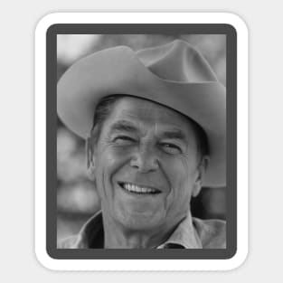 Ronald Reagan with cowboy hat Black White Sticker
